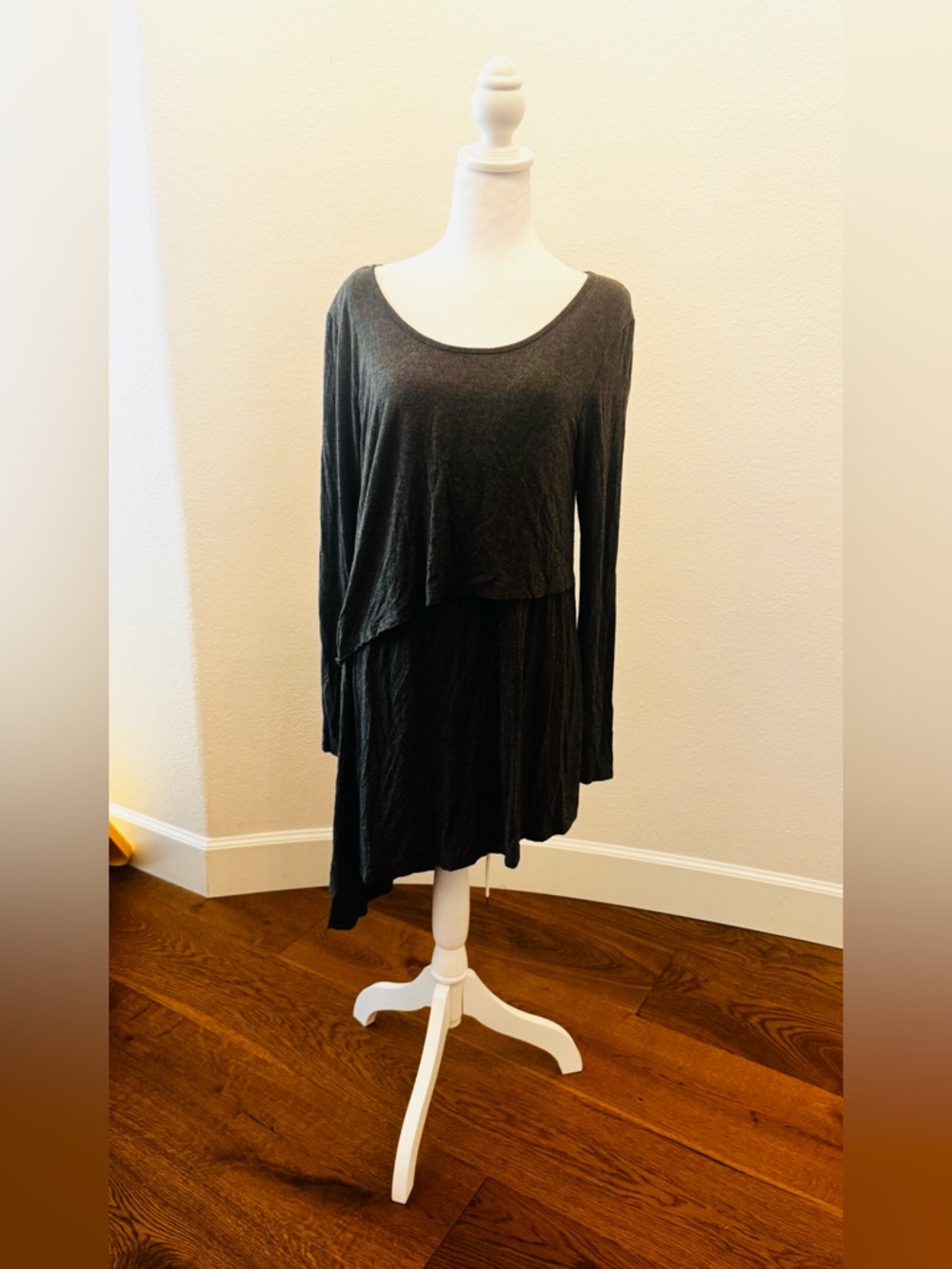 Latched Mama Gray Long Sleeve Asymmetric Peekaboo Nursing Dress - Size L